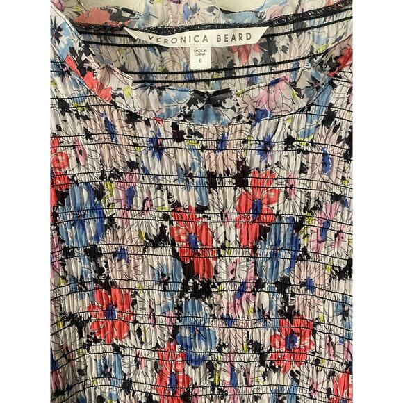 Veronica Beard Cici Mini Dress US 6 Colorful Floral Smocked Ruffle Celeb Style - Picture 8 of 12